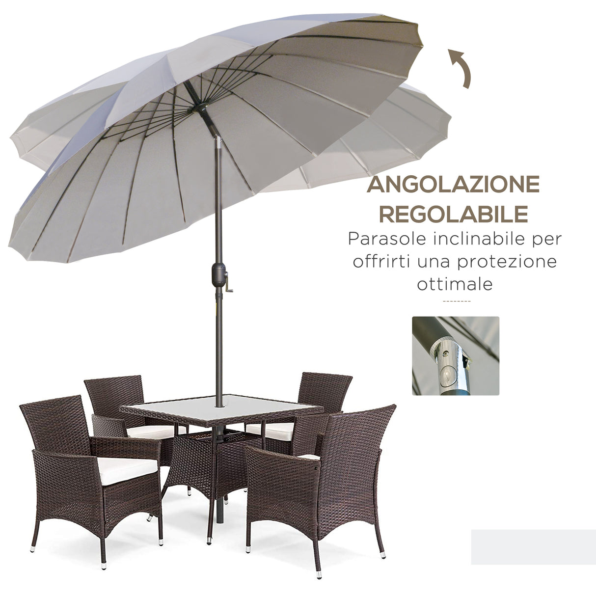 easycomfort easycomfort ombrellone da giardino e terrazza 2 5x2 5 m a manovella con 18 stecche e inclinabile grigio