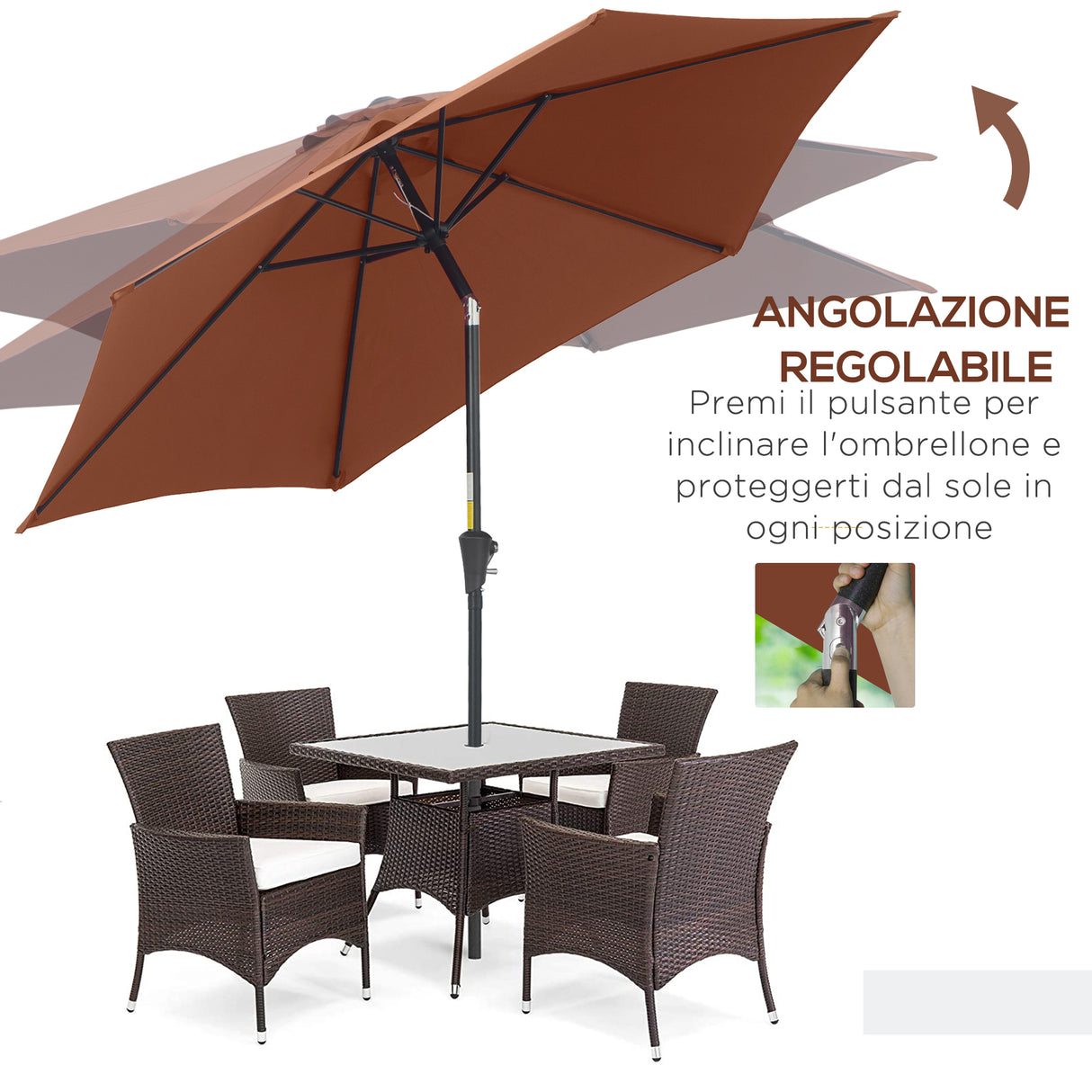 easycomfort easycomfort ombrellone da giardino inclinabile con manovella in alluminio metallo e poliestere 260x235 cm nero e caffe