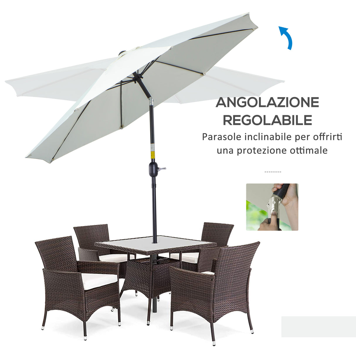 easycomfort easycomfort ombrellone da giardino rotondo con manovella e inclinabile a 3 livelli 265x240 cm crema