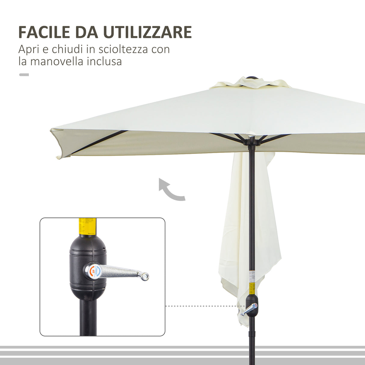 easycomfort easycomfort ombrellone da parete mezzaluna salvaspazio con apertura a manovella beige