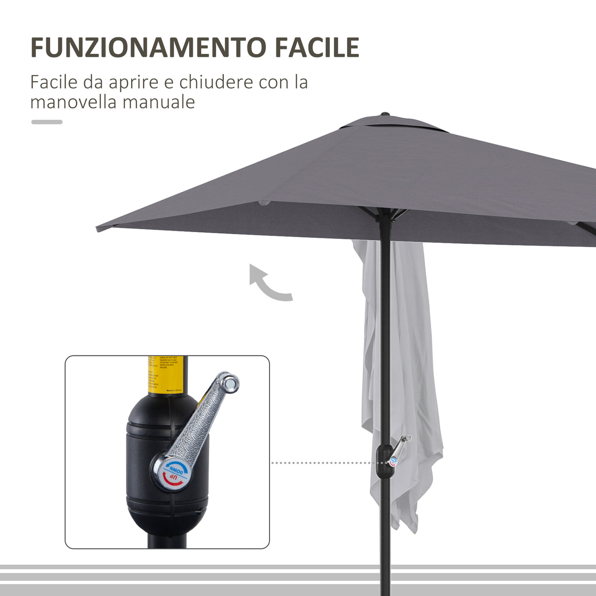 easycomfort easycomfort ombrellone da parete mezzaluna salvaspazio con apertura a manovella grigio