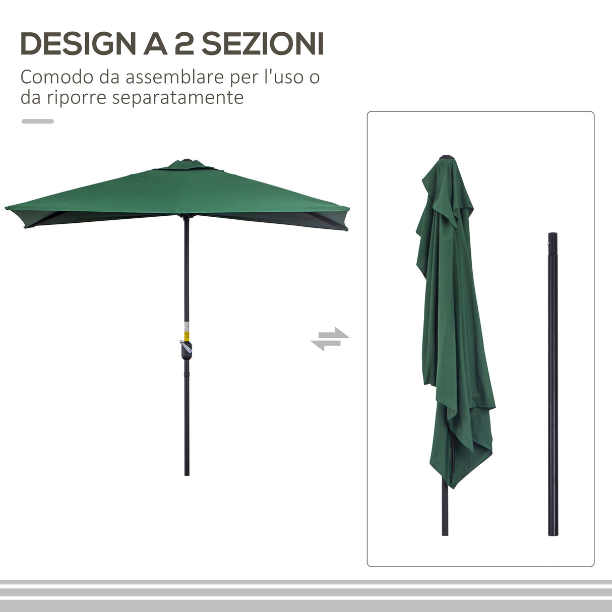 easycomfort easycomfort ombrellone da parete mezzaluna salvaspazio con apertura a manovella verde