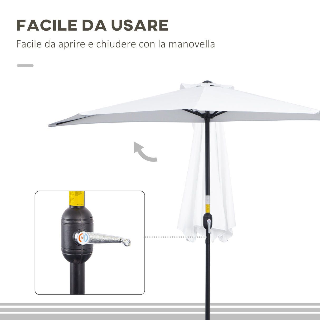 easycomfort easycomfort ombrellone da terrazza a mezzaluna con apertura a manovella e palo a 2 sezioni 2 6x1 35 m bianco