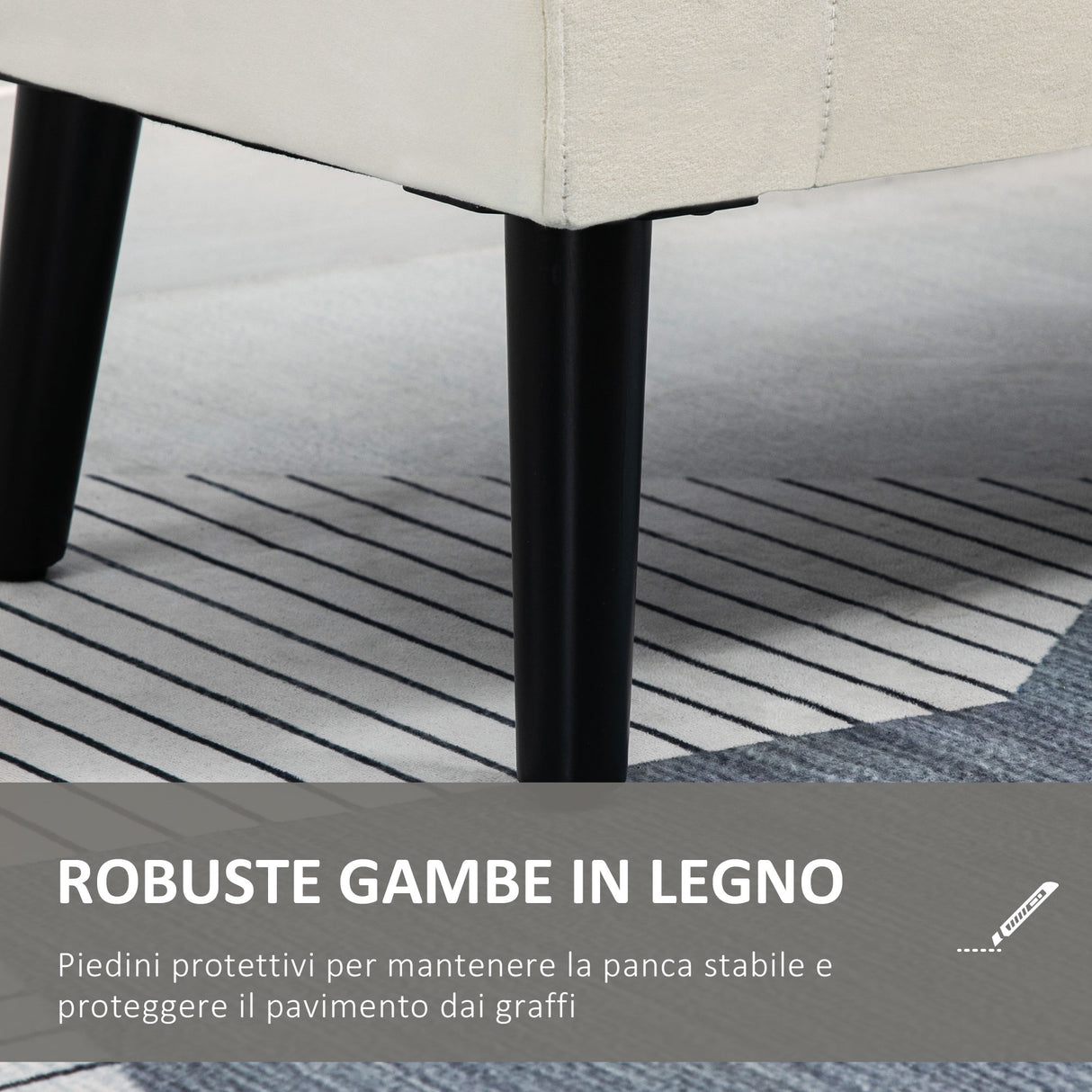 easycomfort easycomfort panca contenitore con braccioli in tessuto effetto velluto e legno 111 5x41x65 cm bianco crema