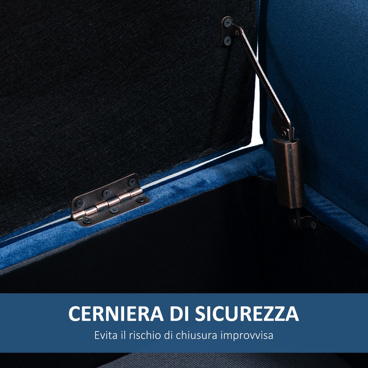 easycomfort easycomfort panca contenitore imbottita per interno in tessuto vellutato con braccioli 118x42x66cm blu