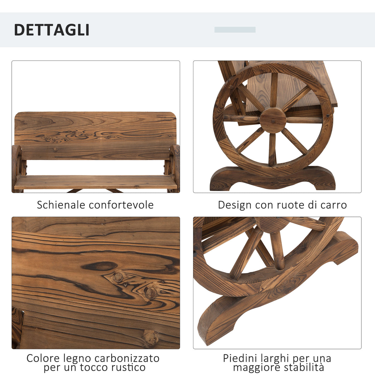 easycomfort easycomfort panca da giardino 2 posti con schienale alto in legno di abete 114x58x80 cm marrone