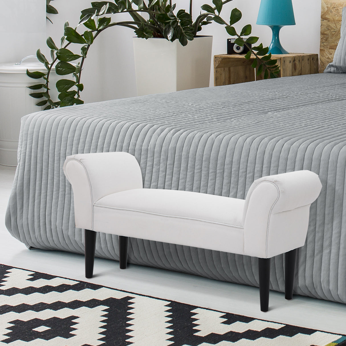 easycomfort easycomfort panca fondo letto imbottita con braccioli arrotolati e 4 piedini 102x35x51 cm grigia