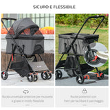 easycomfort easycomfort passeggino per cani 3 in 1 convertibile in borsa e trasportino con guinzaglio e cuscino grigio