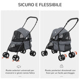easycomfort easycomfort passeggino per cani pieghevole con tettuccio regolabile borsa e 2 guinzagli 82x47x97 cm grigio e nero