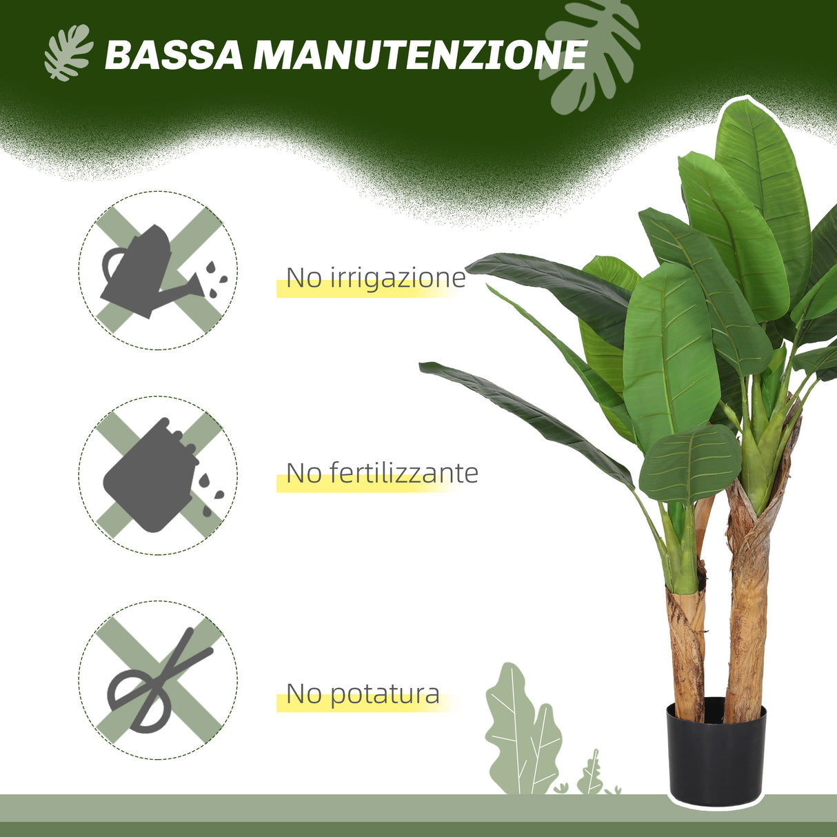 easycomfort easycomfort pianta artificiale di banano alta 120 cm con vaso incluso per interni verde