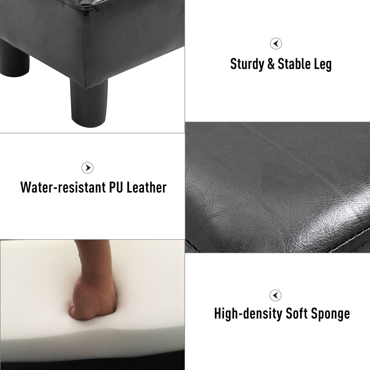 easycomfort easycomfort poggiapiedi divano rettangolare poggiapiedi pouf imbottito e rivestito in finta pelle max 100kg per soggiorno e ingresso 40x30x24 cm nero