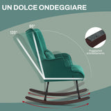 easycomfort easycomfort poltrona a dondolo in velluto con schienale alto a bottoni cuscino e braccioli verde