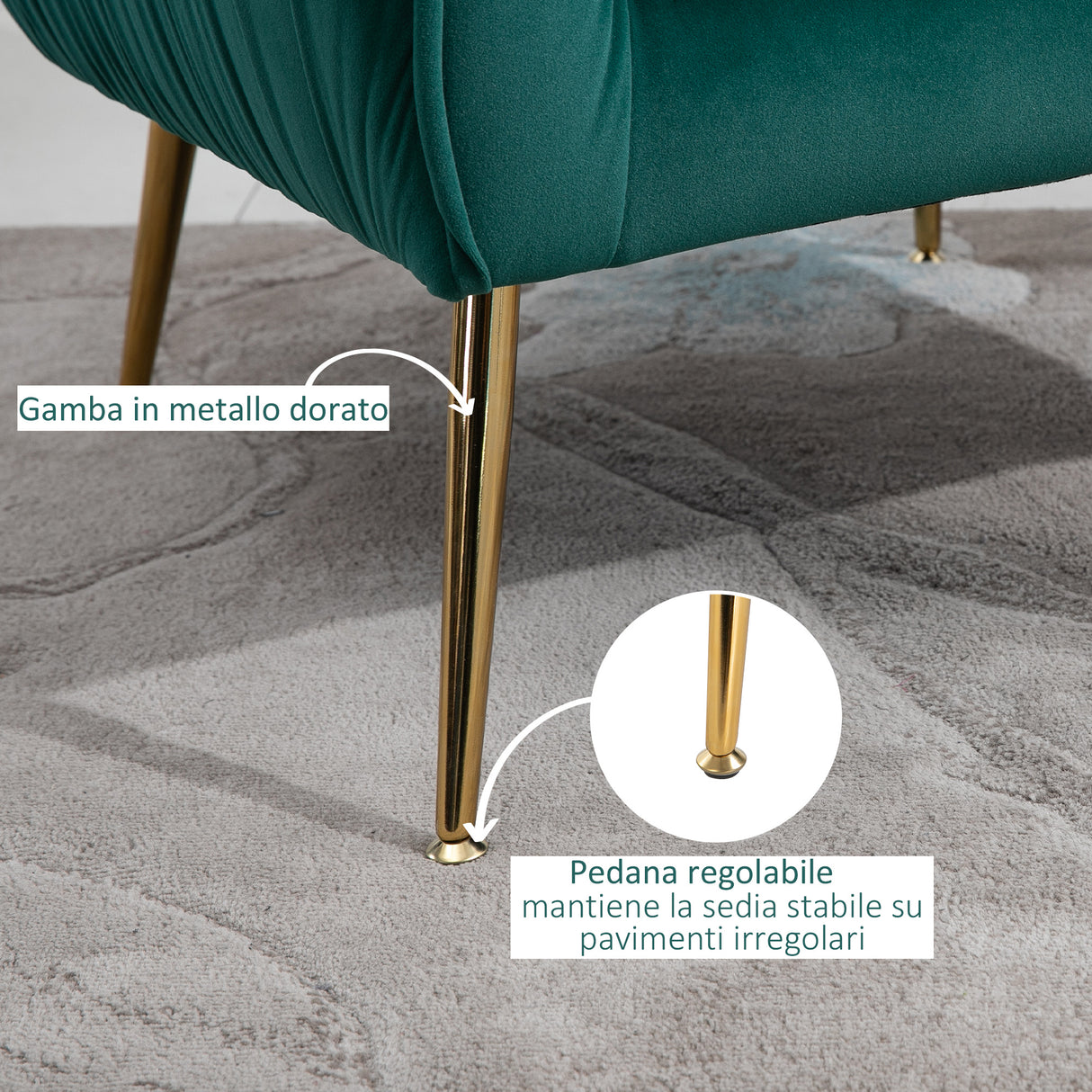 easycomfort easycomfort poltrona da salotto imbottita con braccioli e schienale design moderno gambe in metallo 71x72x73 cm verde ean 8055776915777