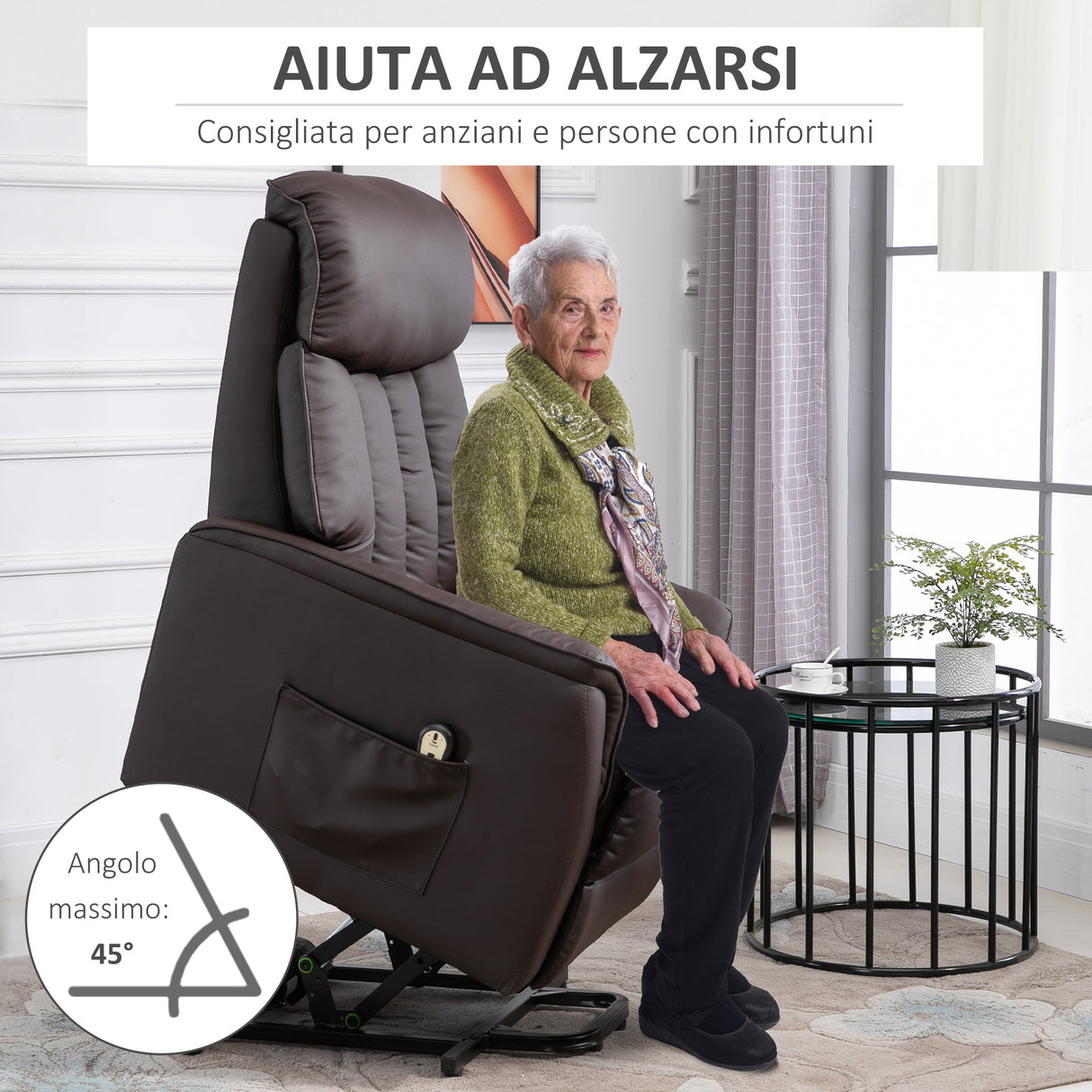 easycomfort easycomfort poltrona elettrica alzapersone reclinabile 145 poltrona relax elettrica in pelle pu con telecomando tasche laterali e poggiapiedi integrato marrone ean 8055776913919