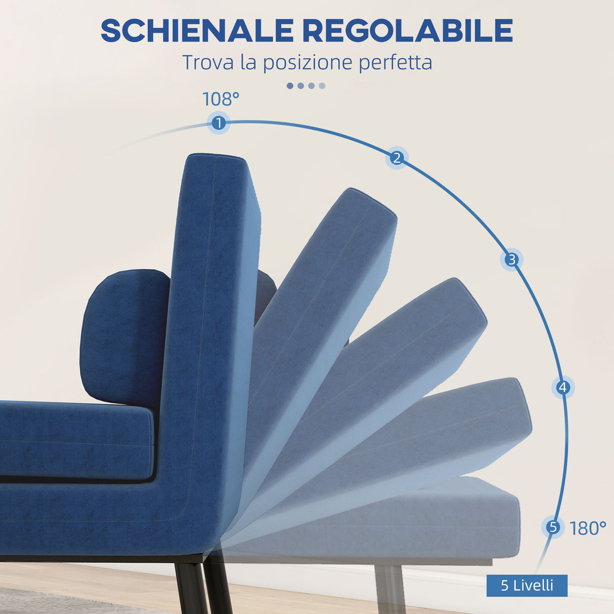easycomfort easycomfort poltrona letto con schienale regolabile in 5 posizioni in tessuto effetto lino e acciaio 75x70x75 cm blu scuro