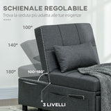 easycomfort easycomfort poltrona letto singolo 3 in 1 reclinabile a 3 livelli con cuscino in tessuto effetto lino 65 5x104x81 cm grigio