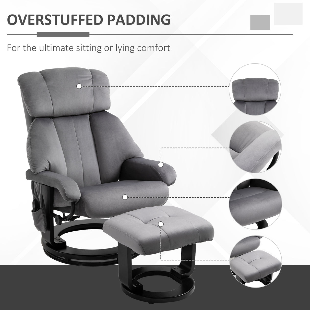 easycomfort easycomfort poltrona massaggiante reclinabile con poggiapiedi e telecomando in finta pelle pu 76x80x102 cm grigio