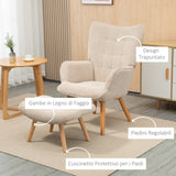 easycomfort easycomfort poltrona relax con pouf poggiapiedi in velluto a costine con schienale alto e braccioli beige