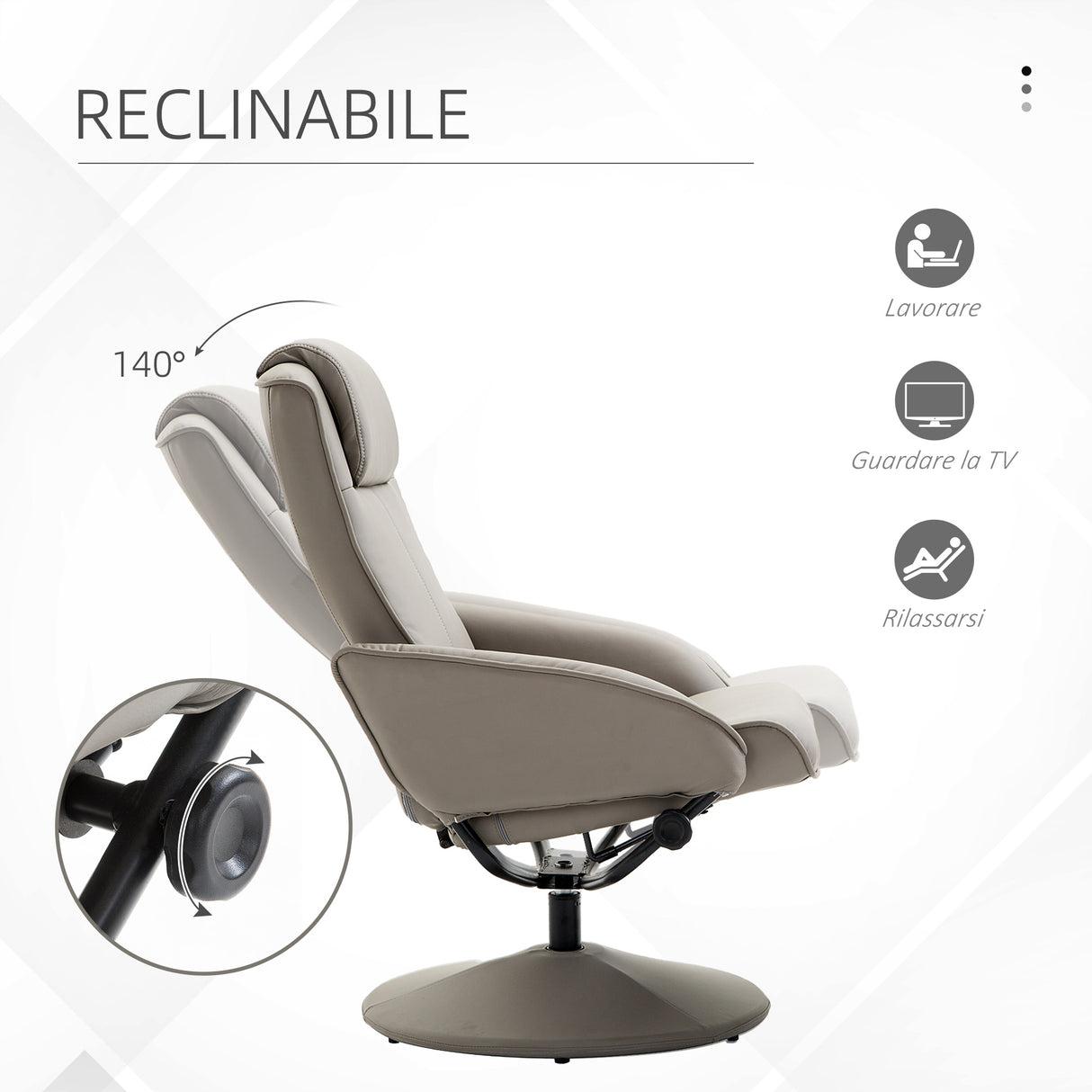 easycomfort easycomfort poltrona relax reclinabile con pouf poggiapiedi abbinato e rivestimento in finta pelle 71x78x101cm grigia ean 8054144134468