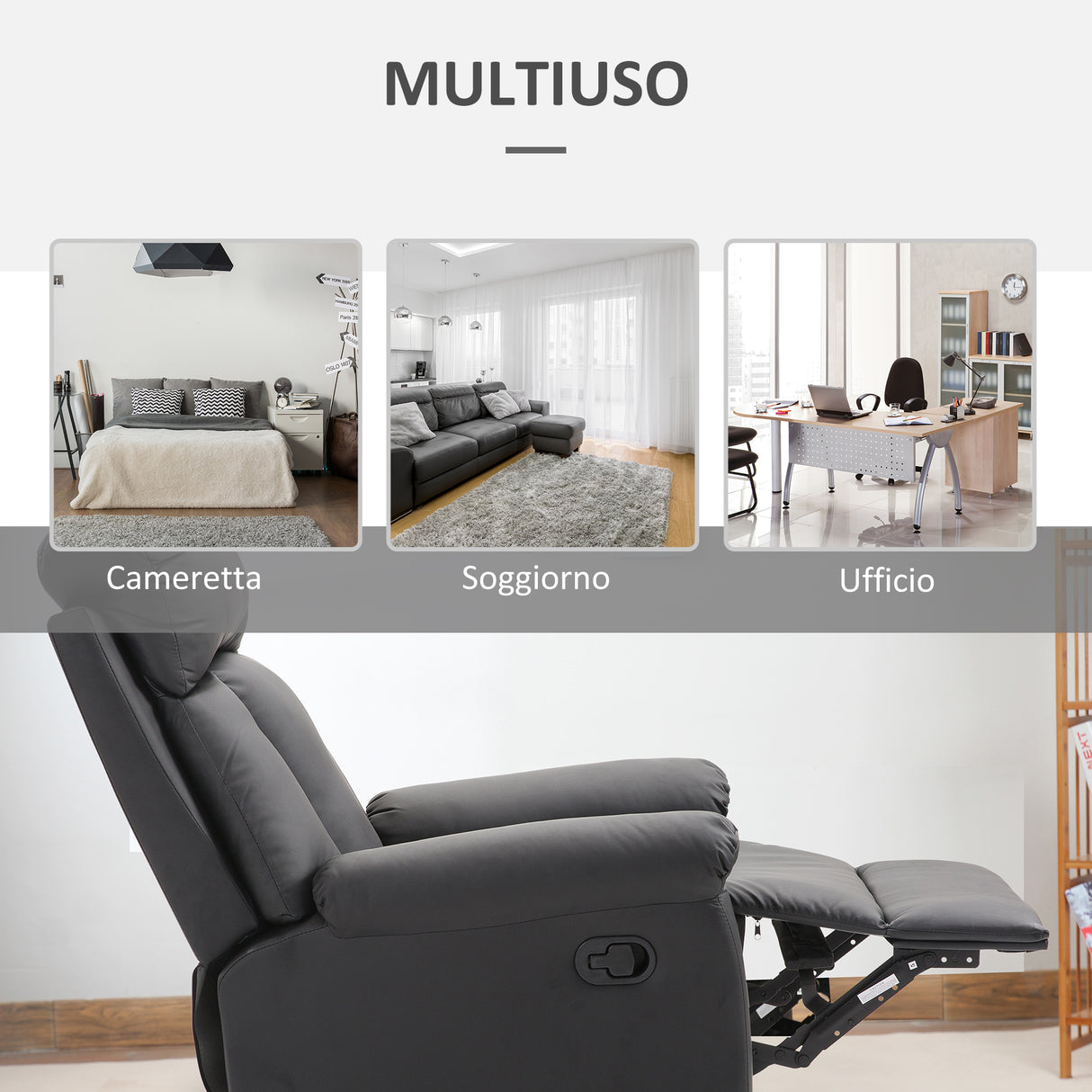 easycomfort easycomfort poltrona relax reclinabile con seduta imbottita e poggiapiedi per casa e ufficio in pelle pu 80x91x102 cm nera ean 8055776911762