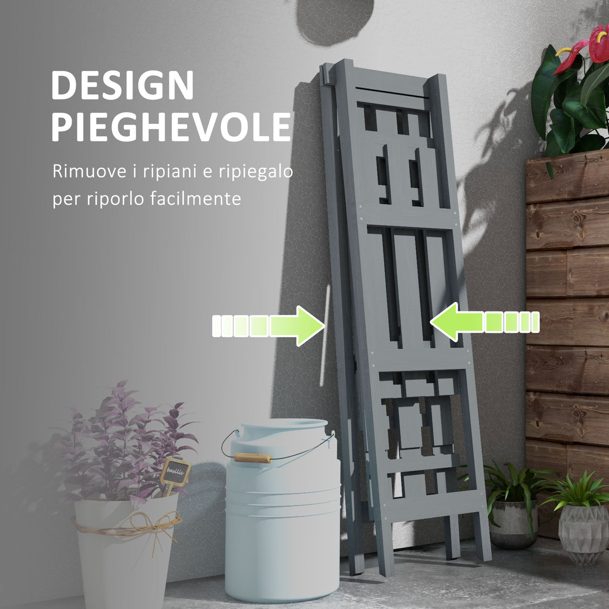 easycomfort easycomfort portapiante verticale 3 livelli a doghe in legno di abete 100x36x112 cm grigio