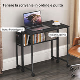 easycomfort easycomfort scrivania pieghevole salvaspazio a ribalta con scaffale tasca portaoggetti e ruote nero