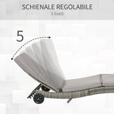 easycomfort easycomfort sdraio da giardino in rattan pe con schienale regolabile e cuscino 207x70x70cm grigio