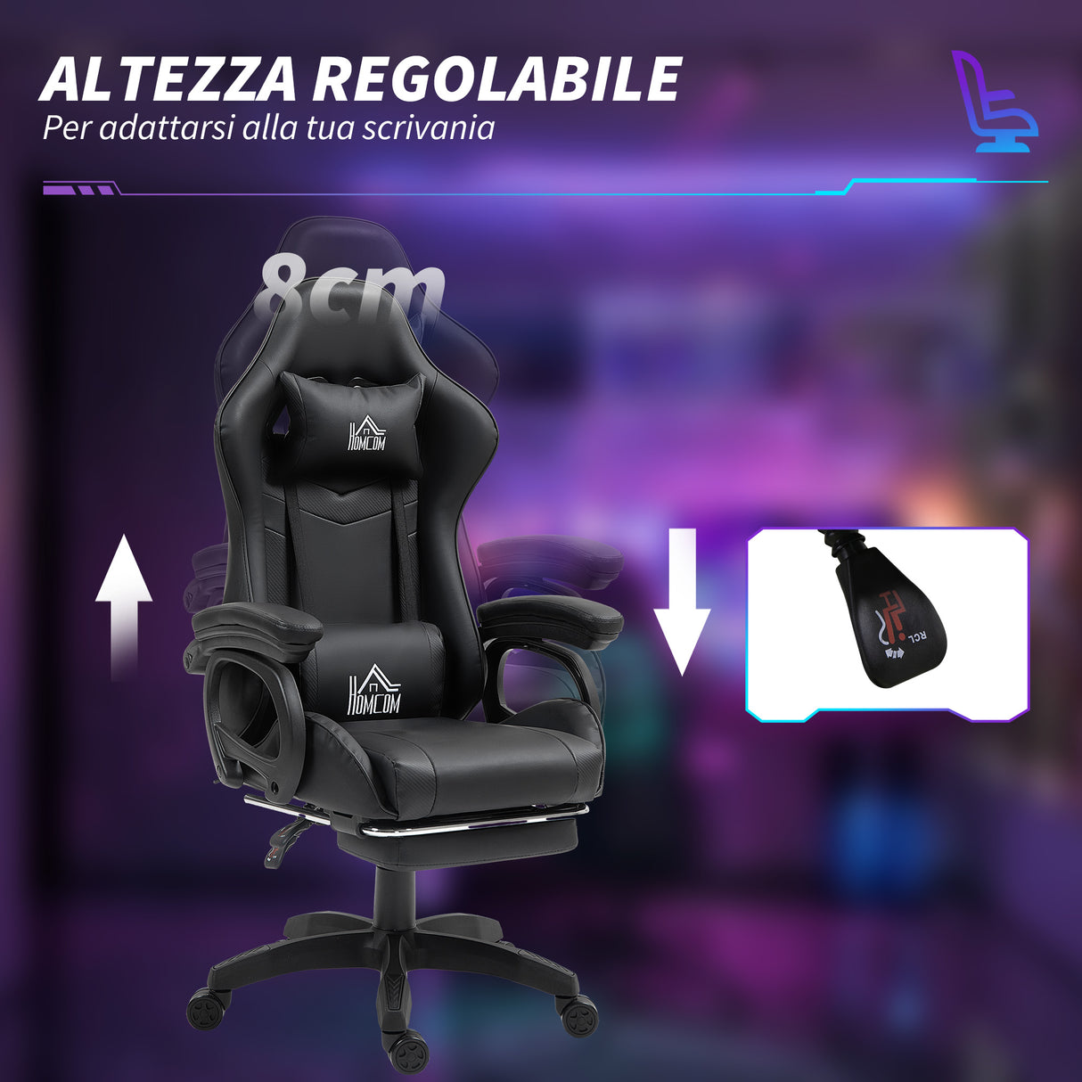 easycomfort easycomfort sedia da gaming reclinabile a 125 e massaggiante in finta pelle con poggiapiedi 65x68x120 128 cm nero