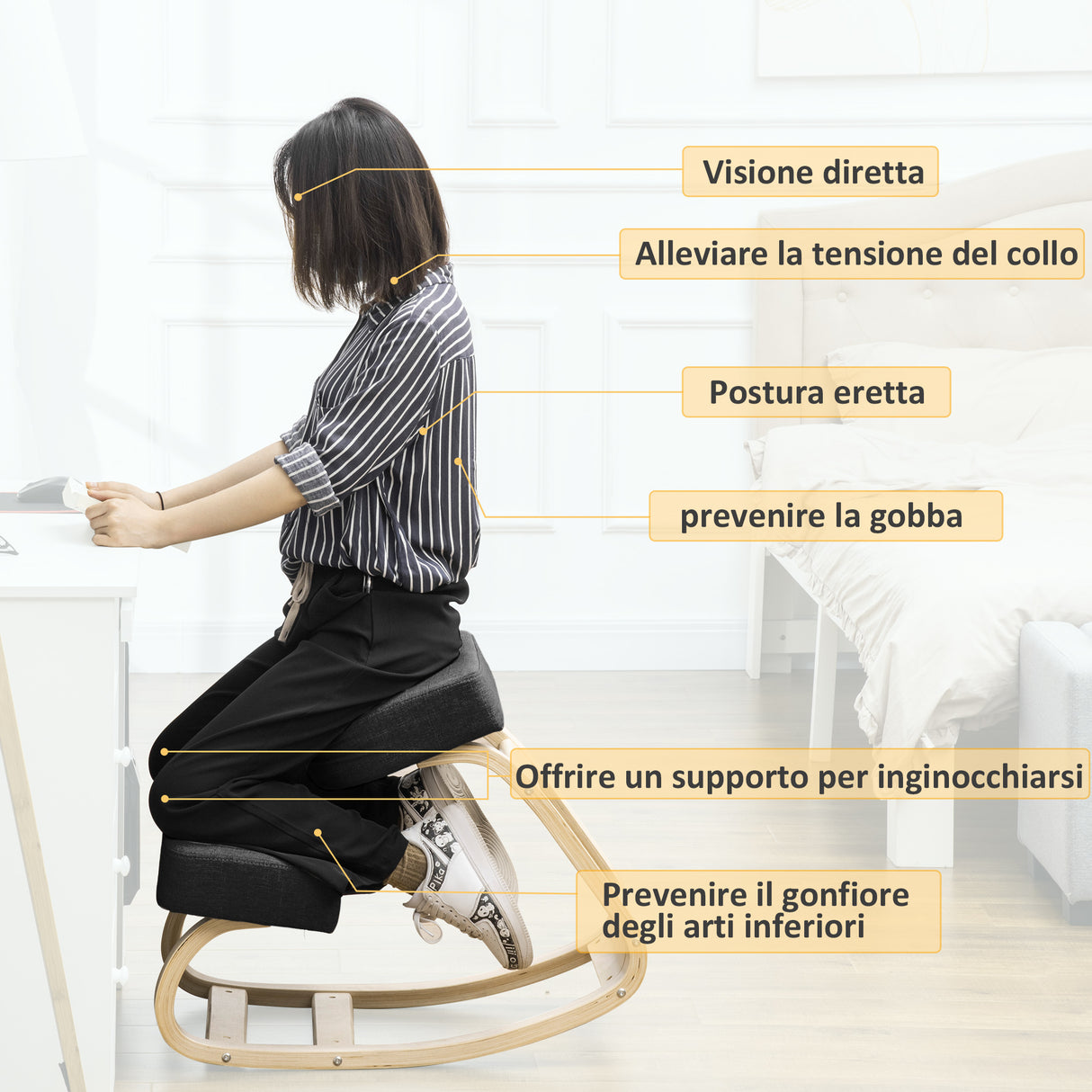 easycomfort easycomfort sedia ergonomica con inginocchiatoio in legno di betulla e cuscino 51x69x58cm nero