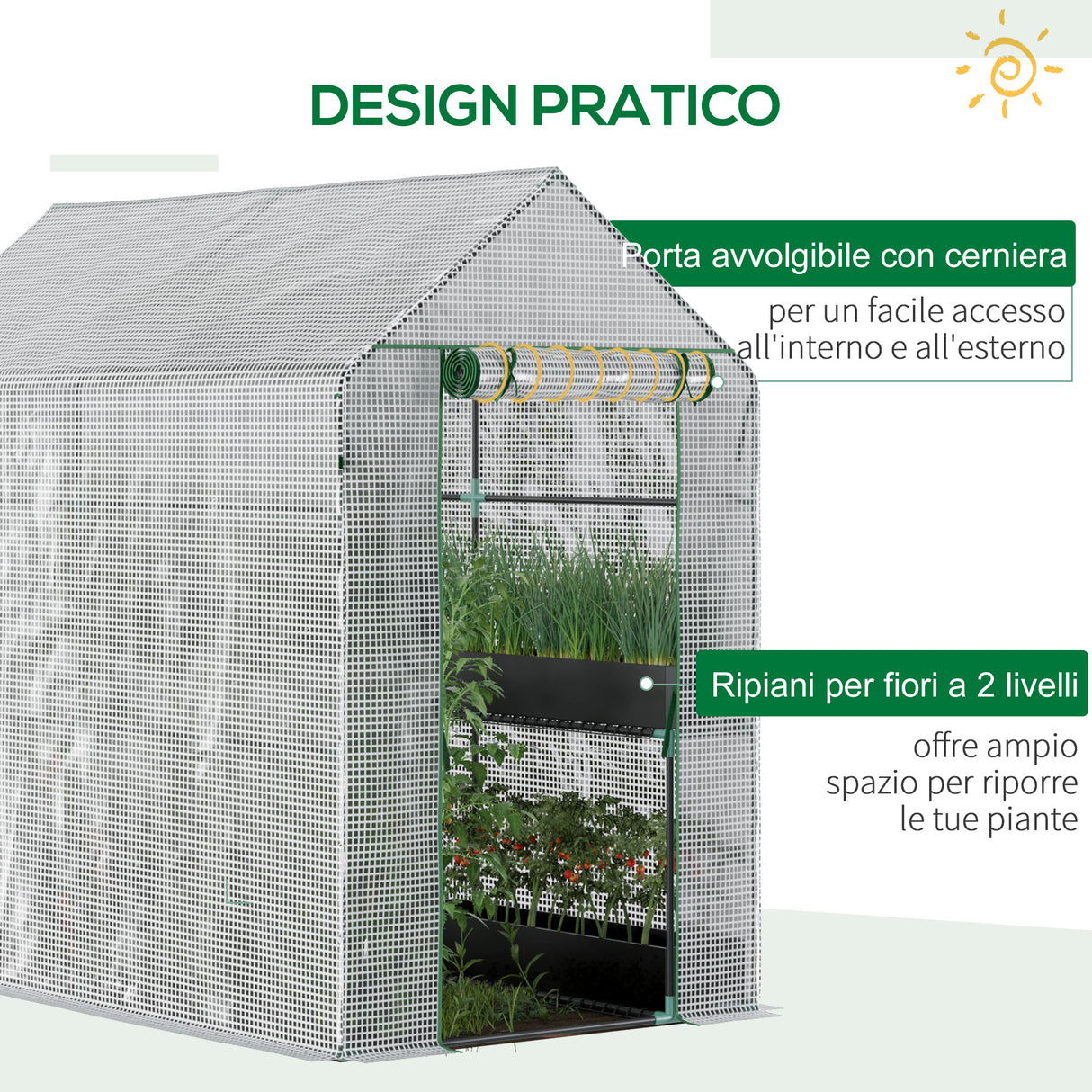 easycomfort easycomfort serra a casetta con rivestimento in pe porta a cerniera e 4 ripiani 186x120x190cm bianco