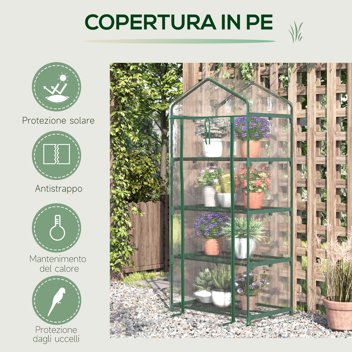 easycomfort easycomfort serra da balcone compatta con 4 ripiani e copertura in pvc trasparente 70x50x160cm