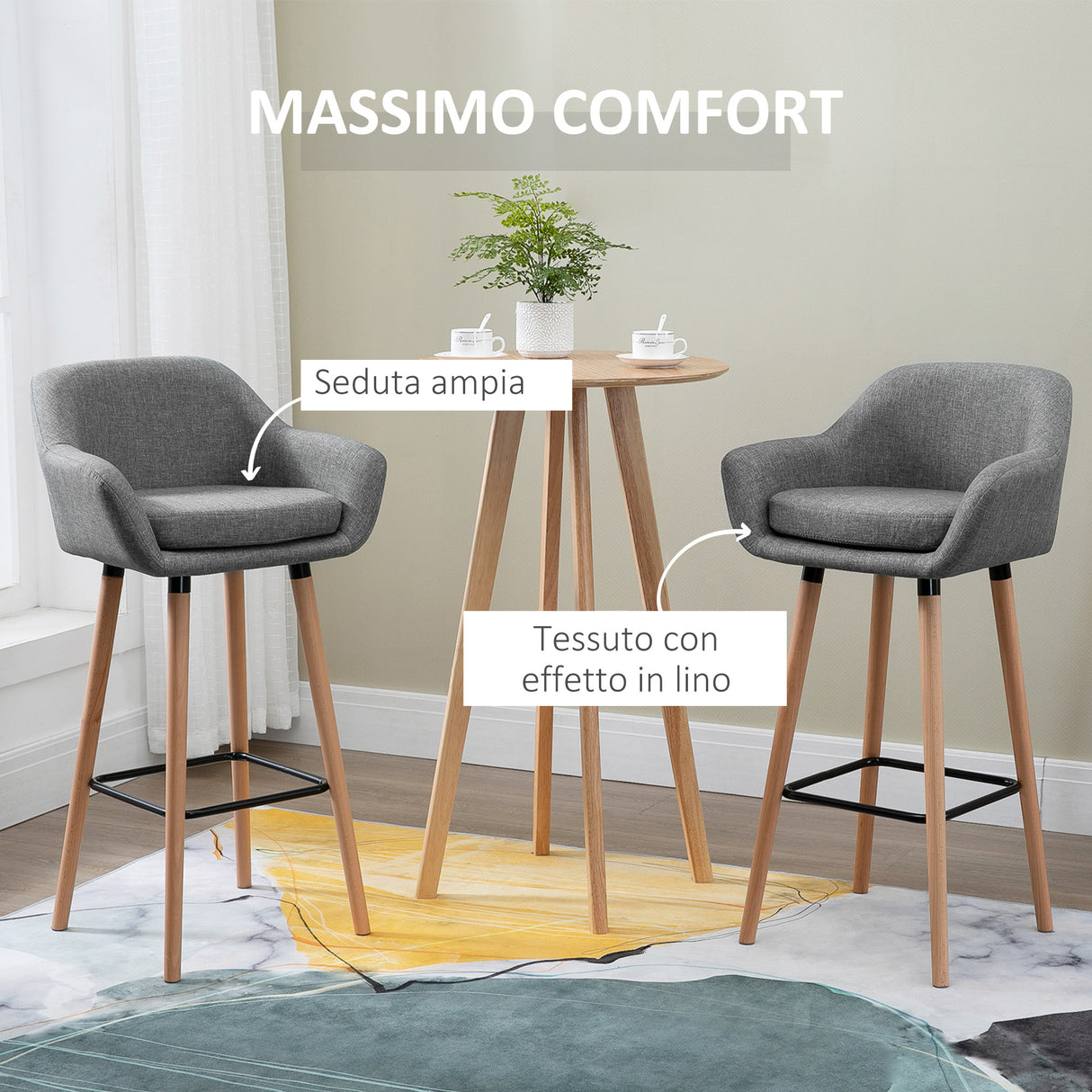 easycomfort easycomfort set 2 sgabelli da bar alti con schienale e poggiapiedi sgabelli da cucina stile vintage in tessuto con cuscino e gambe in legno per sala da pranzo 55x48x100cm