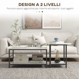 easycomfort easycomfort set 2 tavolini da caffe a 2 livelli in truciolato e acciaio con piano dappoggio effetto marmo bianco e nero