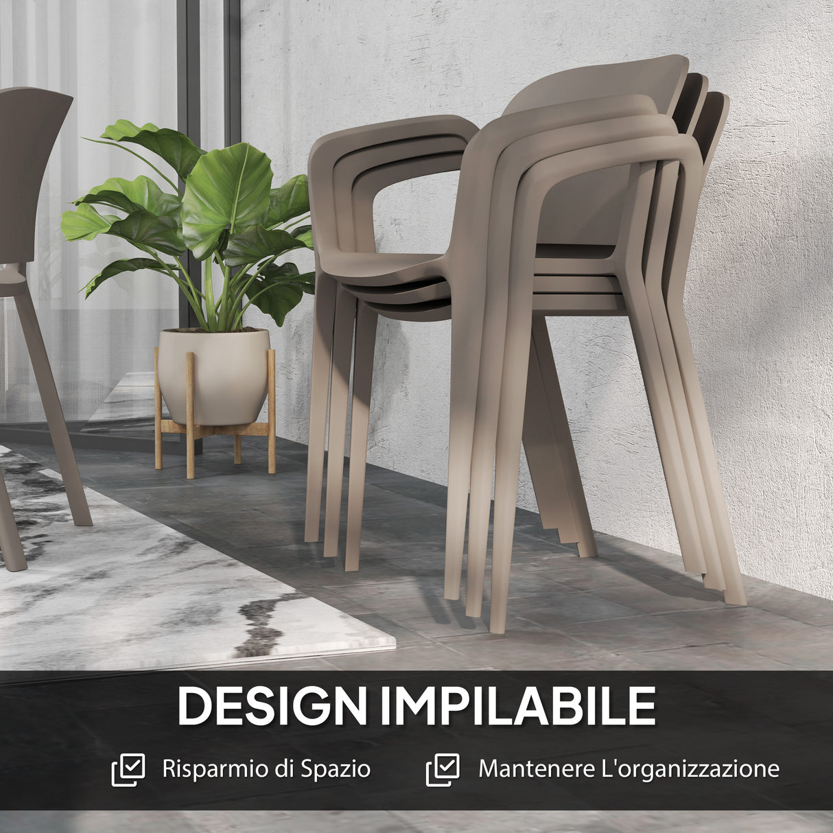 easycomfort easycomfort set 4 sedie da giardino impilabili in plastica moderne con braccioli 60x56x75 cm grigio