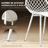 easycomfort easycomfort set 4 sedie da pranzo moderne con schienale traforato in plastica e gambe in metallo bianco