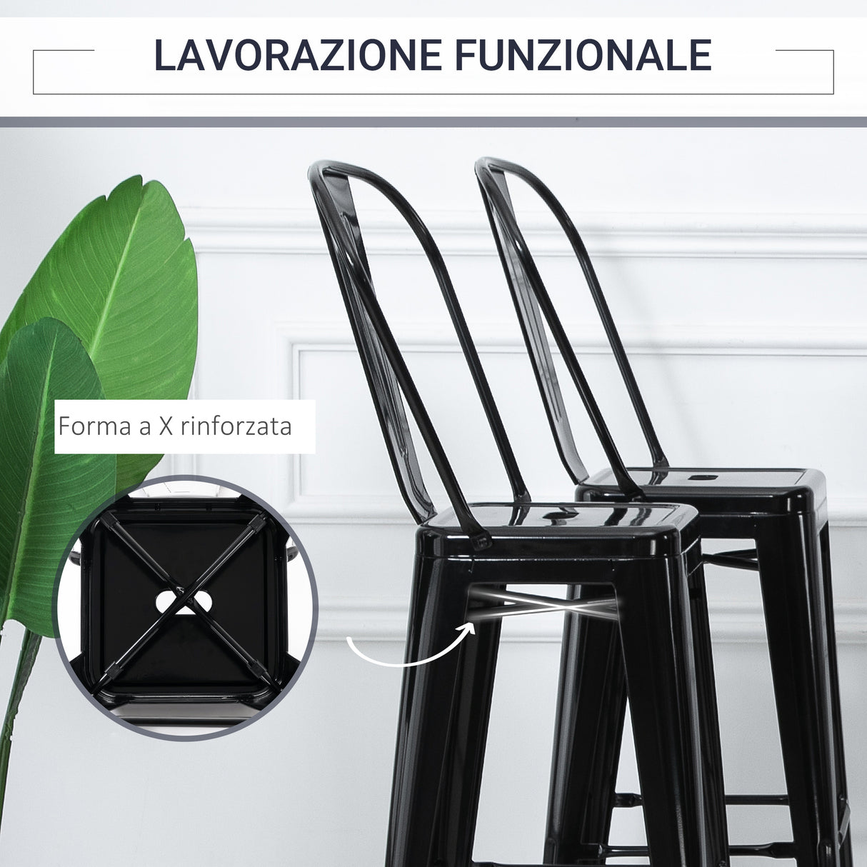 easycomfort easycomfort set 4 sgabelli da bar impilabile sedie alti da cucina in metallo con schienale rimovibile design industriale con poggiapiedi 44x49x116cm nero ean 8055776913988