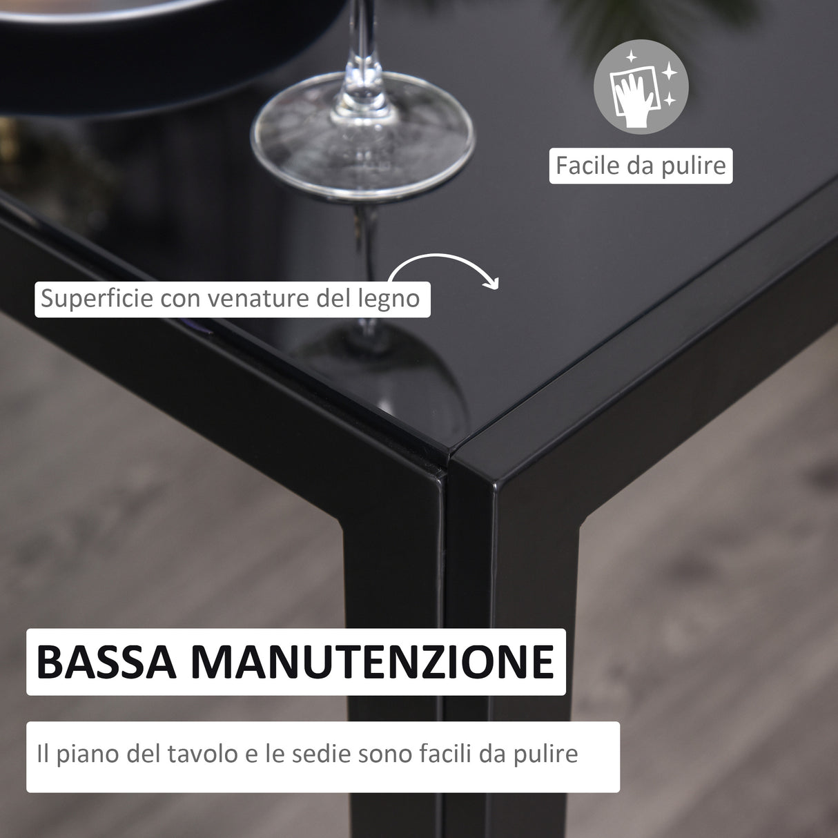 easycomfort easycomfort set 5 pezzi con 1 tavolo e 4 sedie per cucina o sala da pranzo in finta pelle metallo e vetro temperato nero