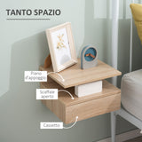 easycomfort easycomfort set da 2 comodini moderni sospesi con cassetto e ripiano in legno 35x32x22 5cm rovere