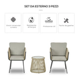 easycomfort easycomfort set da esterno con tavolino in vetro e 2 sedie da giardino in rattan stile boho caffe