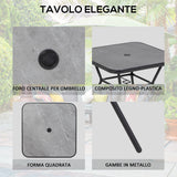easycomfort easycomfort set da giardino con 4 sedie pieghevoli con braccioli e tavolo con foro per ombrellone nero