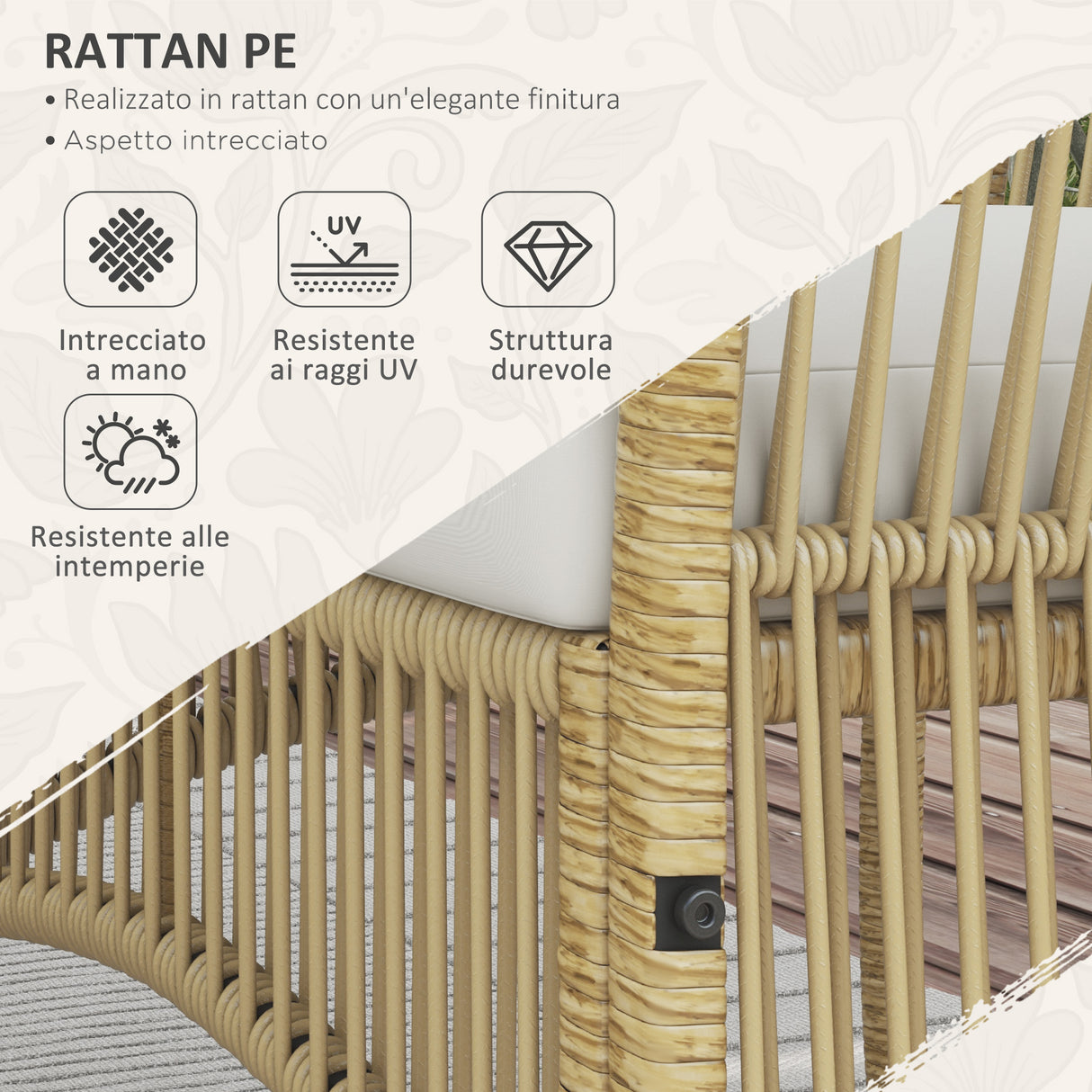 easycomfort easycomfort set da giardino in rattan da 4 pezzi con 2 poltroncine divano e tavolino da caffe naturale e nero