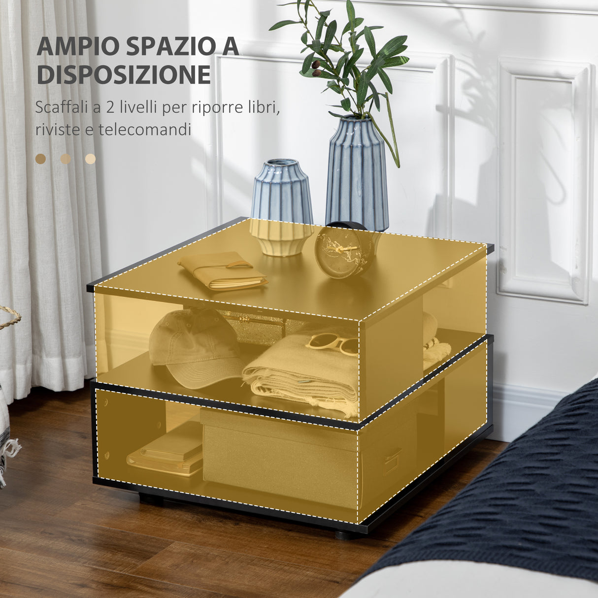 easycomfort easycomfort tavolino da caffe asimmetrico in legno con ripiani e piedini regolabili 60x60x45cm nero