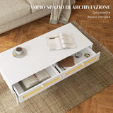 easycomfort easycomfort tavolino da caffe boho con 2 cassetti e ripiano in rattan e truciolato 120x50x50 cm bianco e color legno
