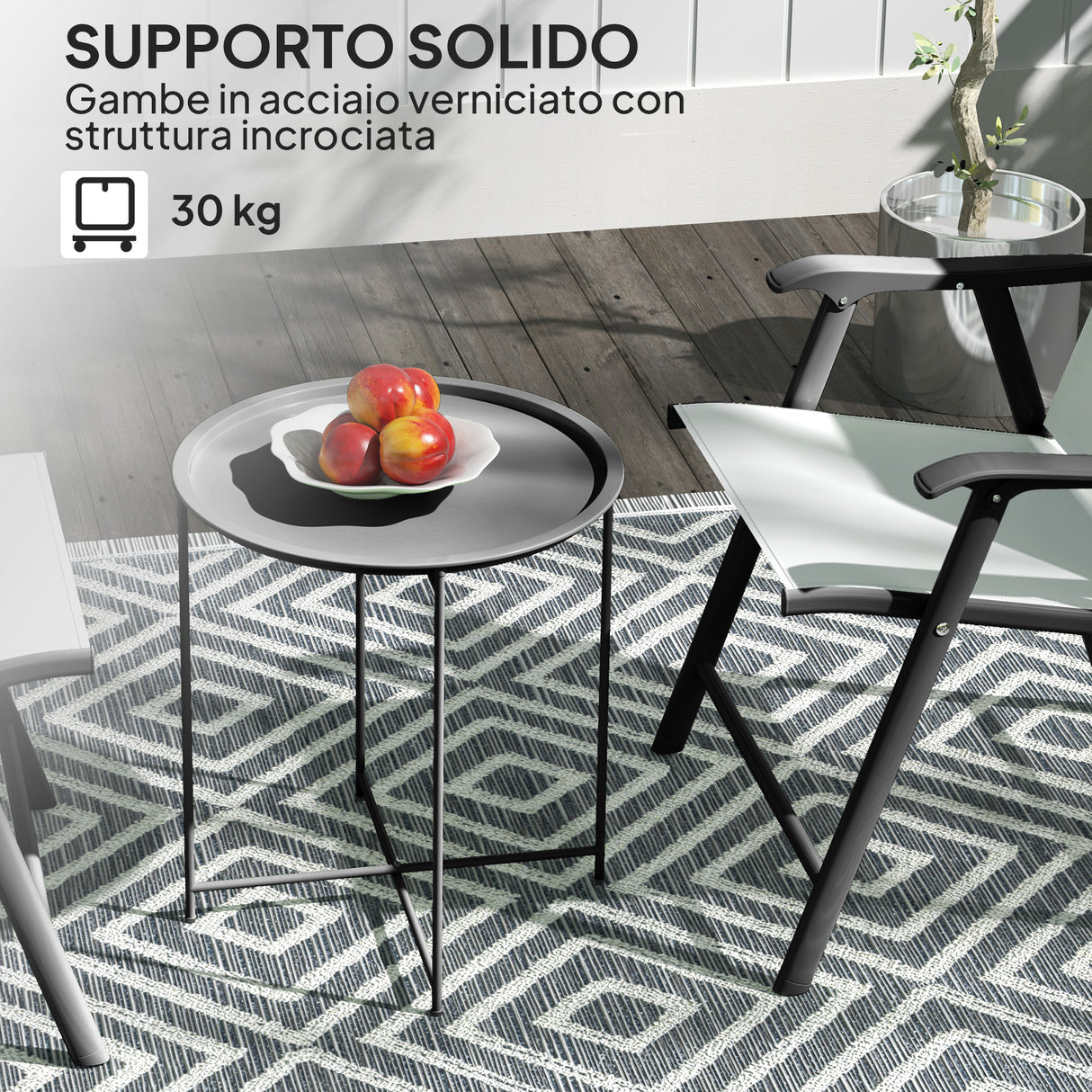 easycomfort easycomfort tavolino da giardino con vassoio rimovibile e gambe pieghevoli in acciaio 46x50 cm nero