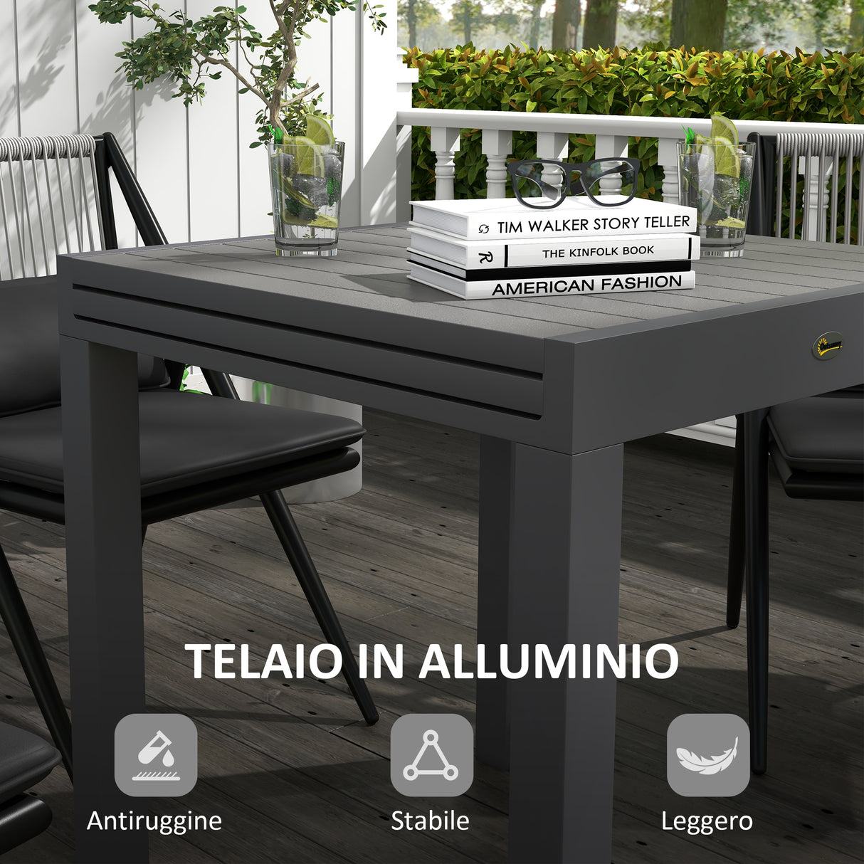 easycomfort easycomfort tavolo da giardino allungabile per 4 6 persone con piano a doghe in alluminio 81162x80x75 cm grigio