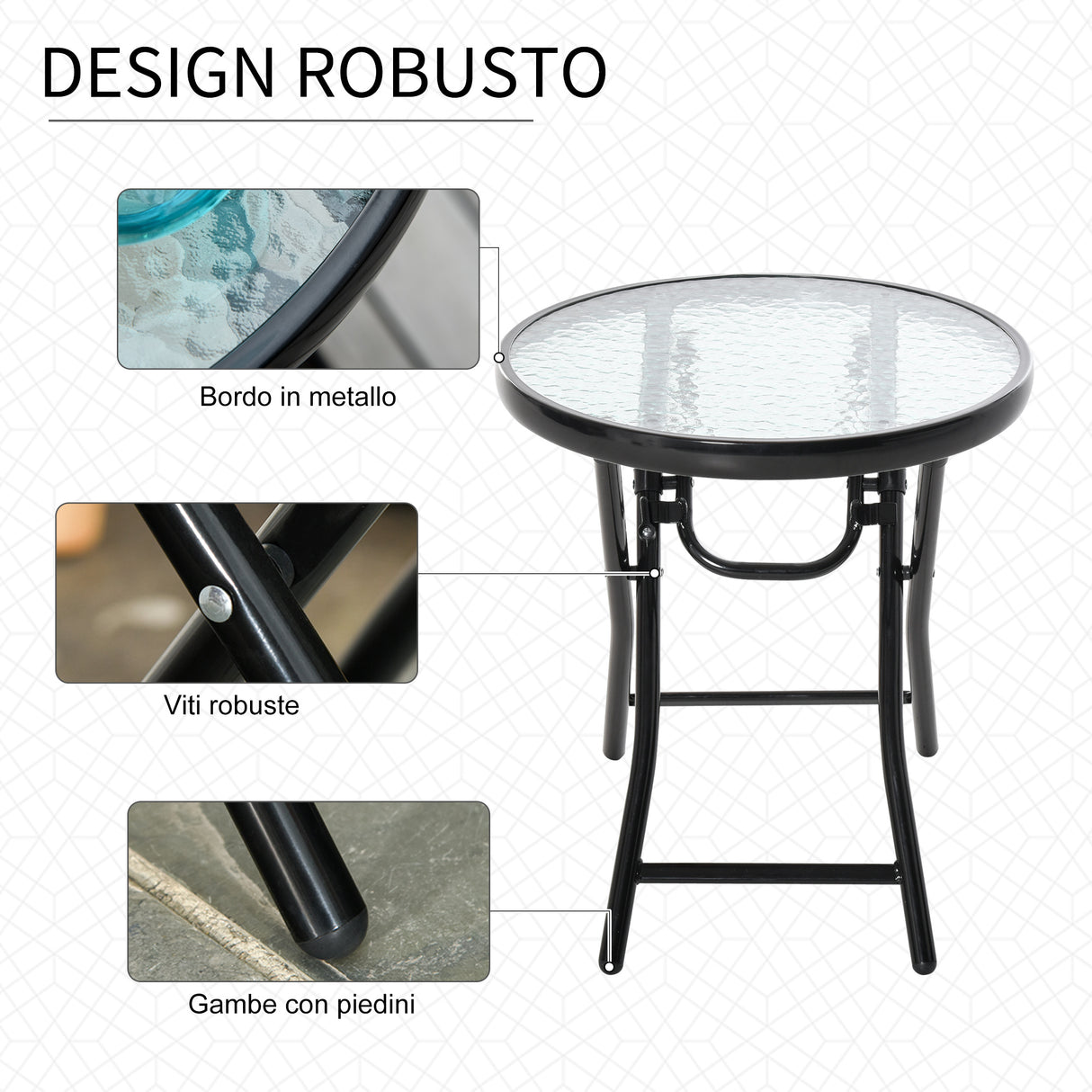easycomfort easycomfort tavolo da giardino pieghevole in metallo tavolino da giardino piccolo con ripiano in vetro e blocco di sicurezza 45x50cm nero ean 8054111843188