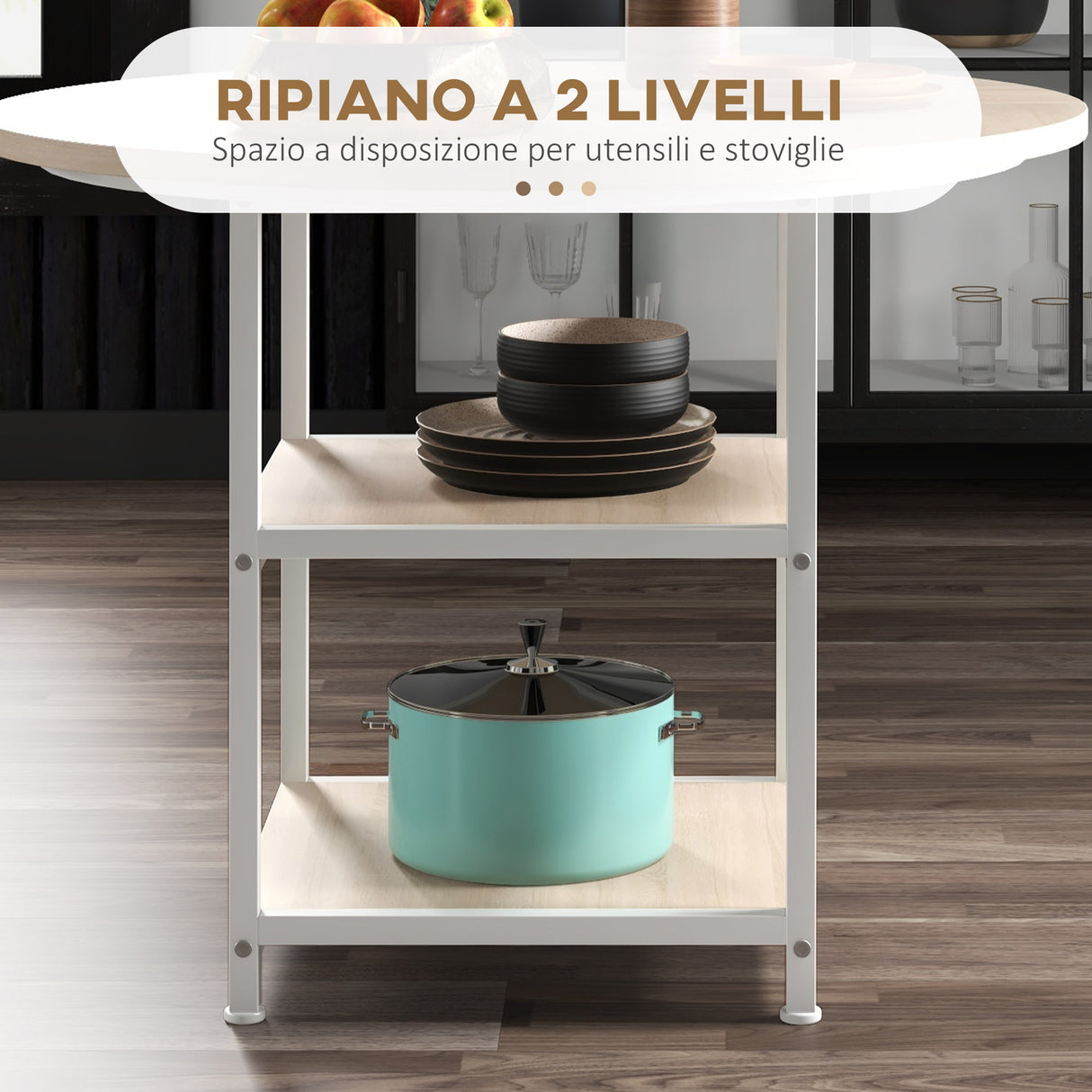 easycomfort easycomfort tavolo da pranzo per 4 6 persone con 2 ripiani integrati in acciaio e mdf 100x76 cm bianco e rovere