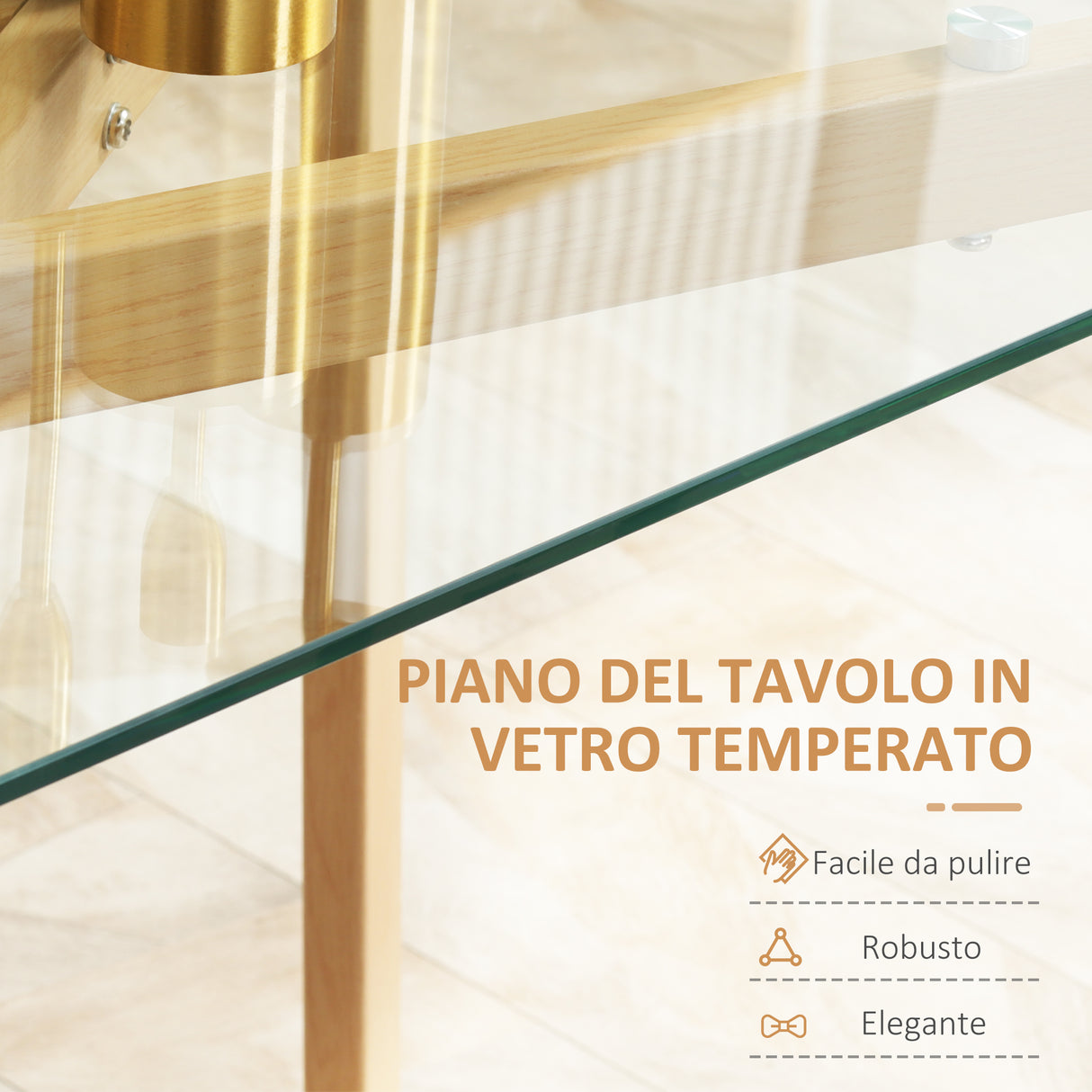 easycomfort easycomfort tavolo da pranzo rettangolare per 4 persone max in acciaio con piano in vetro temperato 120x60x76 cm
