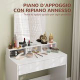 easycomfort easycomfort tavolo da trucco con specchio 3 ripiani 2 cassetti e sgabello in legno 75x38x135 cm bianco