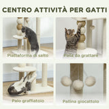 easycomfort easycomfort torre per gatti con lettino piattaforma e pallina giocattolo in legno peluche e iuta 48 5x40x76 cm beige